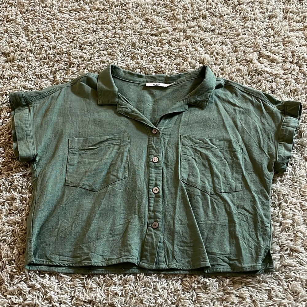 Green Linen Button up Baby Tee